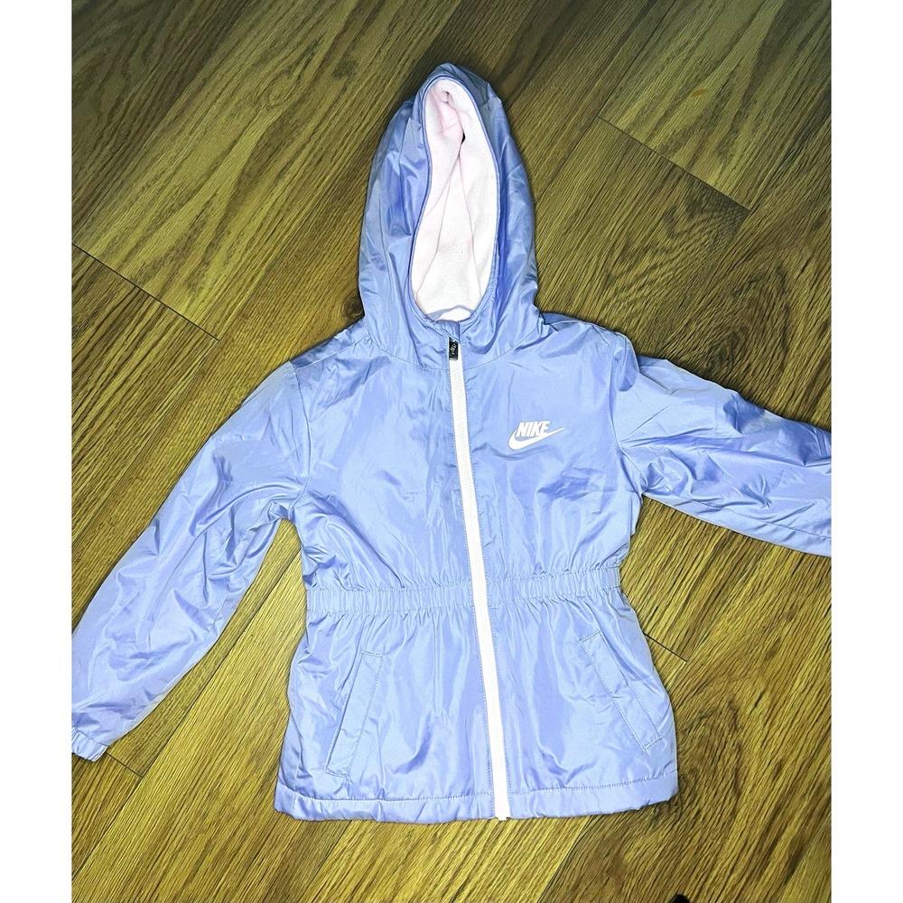 Nike Girls Fleece Lined Windbreaker Jacket Lavender Purple Hooded Coat Size 6